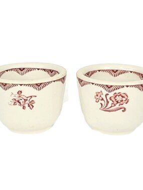 2 Vintage Town Sterling China Red Floral Vitrified Custard Cups Berry Sauce Bowl